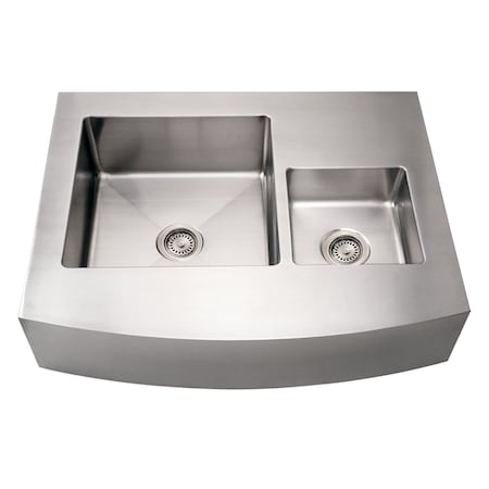 Whitehaus SS Commercial Dbl Bowl Sink W/ An Arched Front Apron, SS WHNCMDAP3629